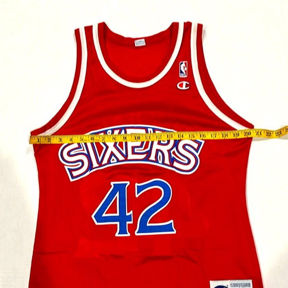 Vintage Champion Red Philadelphia NBA 76ers #42 Jerry Stackhouse Jersey SIZE 40 - Picture 8 of 9